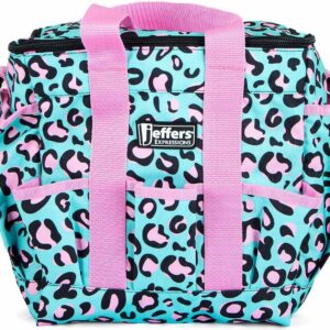 Jeffers Expression Deluxe Grooming Bag, Party Cheetah – Zippered Top Organizer for Brushes, Spray, Hoof Picks, Tack & Accessories – Travel, Camping, Horse, Dog, Cat & Pet Grooming Tote