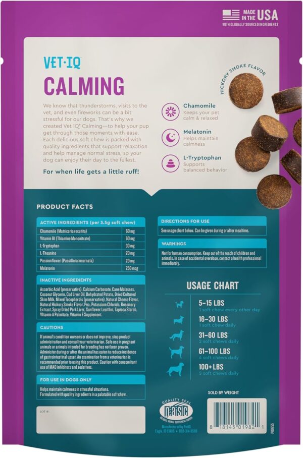 VetIQ Calming Support Supplement for Dogs, Calming Chews Help Manage Stress and Promote Relaxation, Anxiety Relief for Dogs, Made in The USA, 60 Count - Image 8