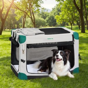 Gardner Pet Soft Collapsible Dog Crate - 36 Inch Portable Travel Dog Crate for Medium/Large Dogs Indoor & Outdoor, 3-Door Pet Crate with Durable Mesh Windows & Storage Bag, Grey