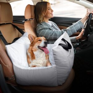 YITAHOME Dog Car Seat for Small Dogs Up to 20lbs, Soft Car Travel Dog Bed with Storage Pocket, Straps, Washable and Detachable, Portable Pet Booster Seats, Light Grey