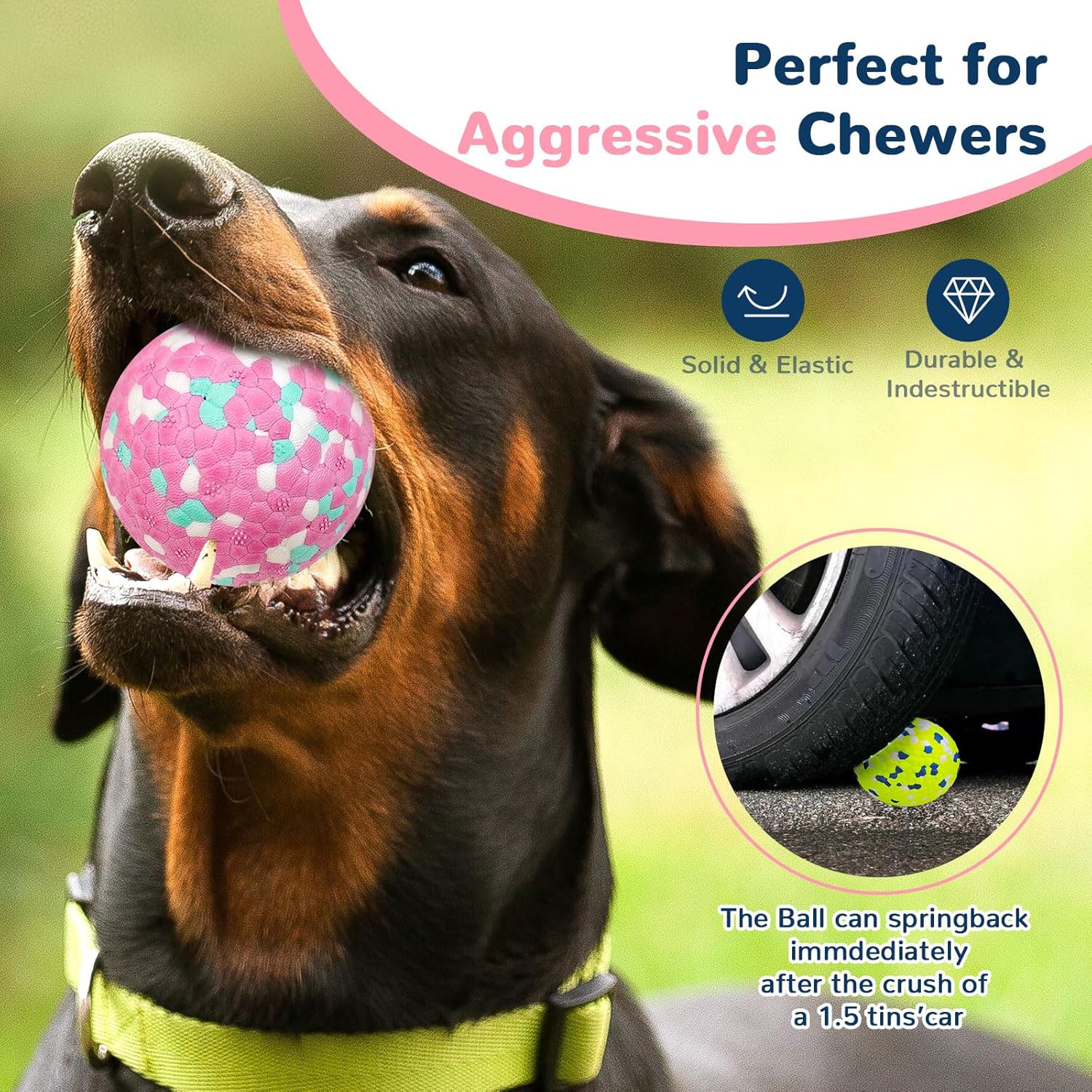 Petcare 2 Pack Dog Balls Toys for Aggressive Chewers Indestructible Tennis Balls for Medium Large Dogs Water Toy Chew Ball Tough Durable Big Dog Toys Bouncing Ball for Dogs to Fetch, Pink+Green - Image 3