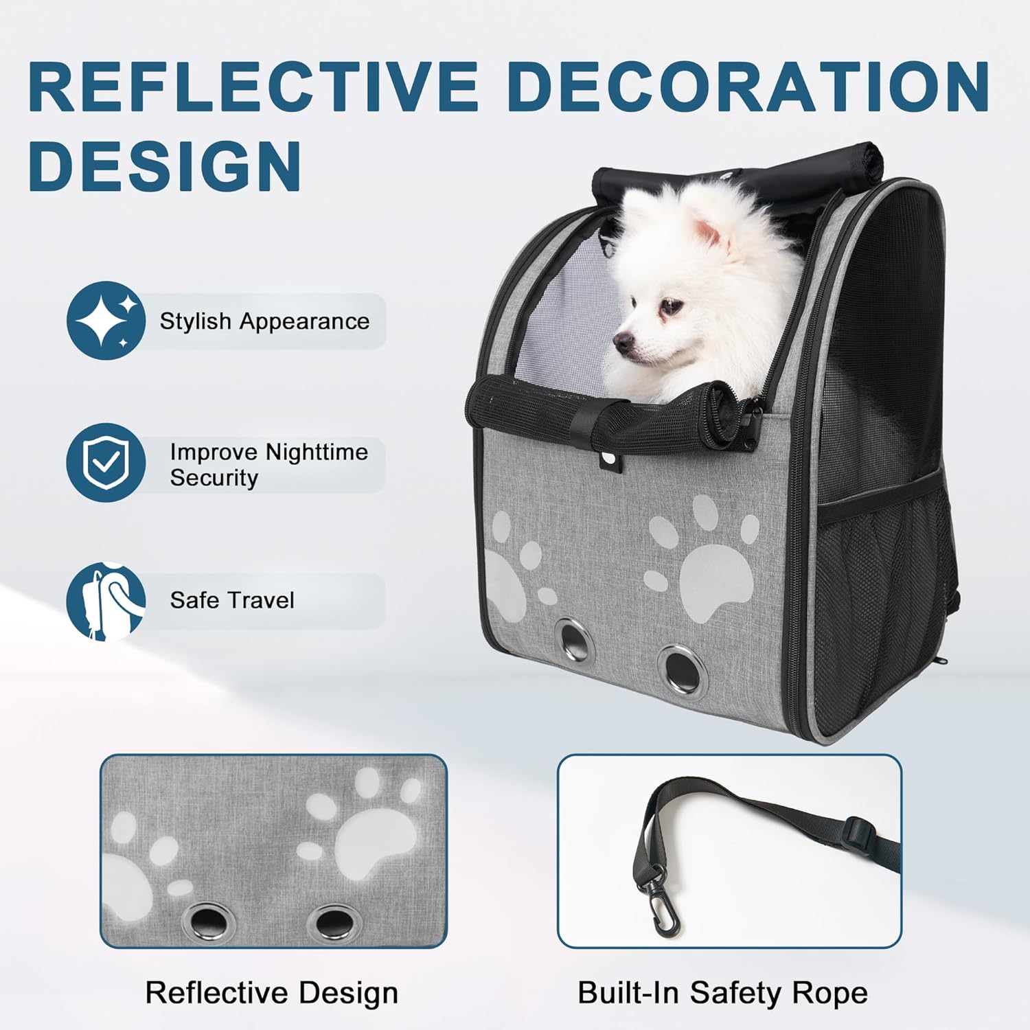 Small Dog Carrier Backpack, Breathable Cat Carrier Large Space, Ventilated Mesh Small Dog Travel Pet Backpack,for Hiking Walking Outdoor, Dogs up to 13 lbs, Cats up to 17 lbs (Grey). - Image 6