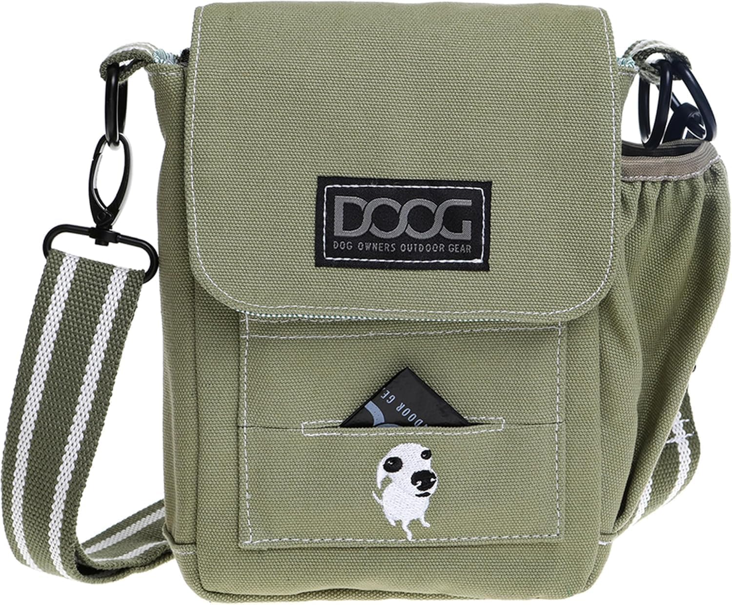 DOOG Walkie Bag - Adjustable Dog Treat Pouch Shoulder Bag with Poo Bag & Water Bottle Compartments - Comfort Fit for Everyday Use - Green