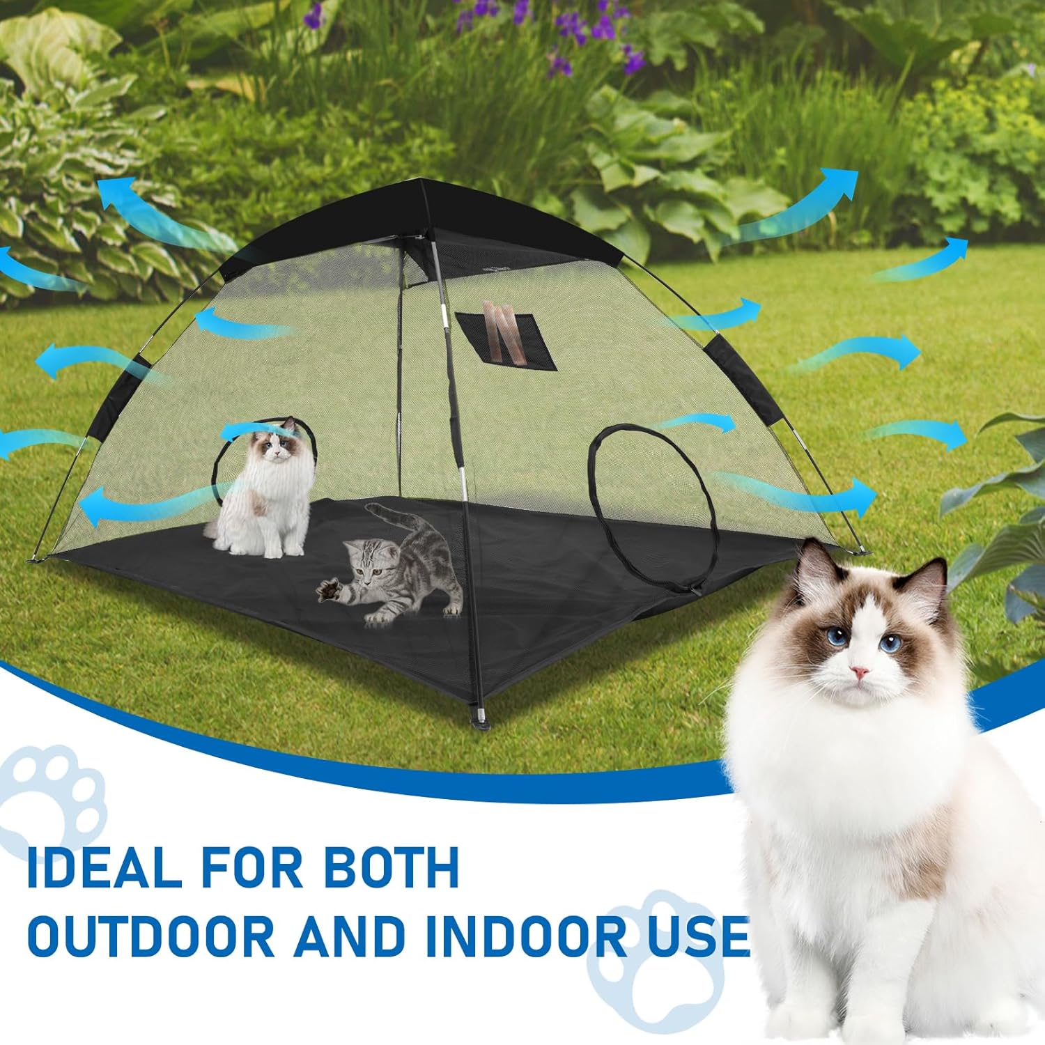 GEERTOP Mesh Cat Tent Outdoor, Cat Enclosure for Outside Indoor, Portable Sunshade Playpen Playhouse for Cats Dogs Puppy Small Animals - Image 3