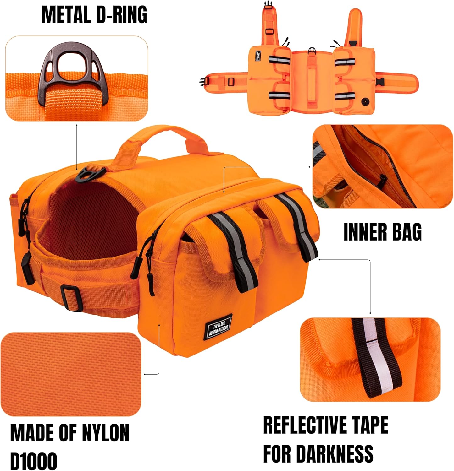 Dog Hiking Backpack Saddle Bag Small Dogs Adjustable Harness Reflective Straps Side Pockets Breathable Fabric Outdoor Walking Travel Lightweight Durable Design Ideal Pet Gear Adventure Use - Image 3