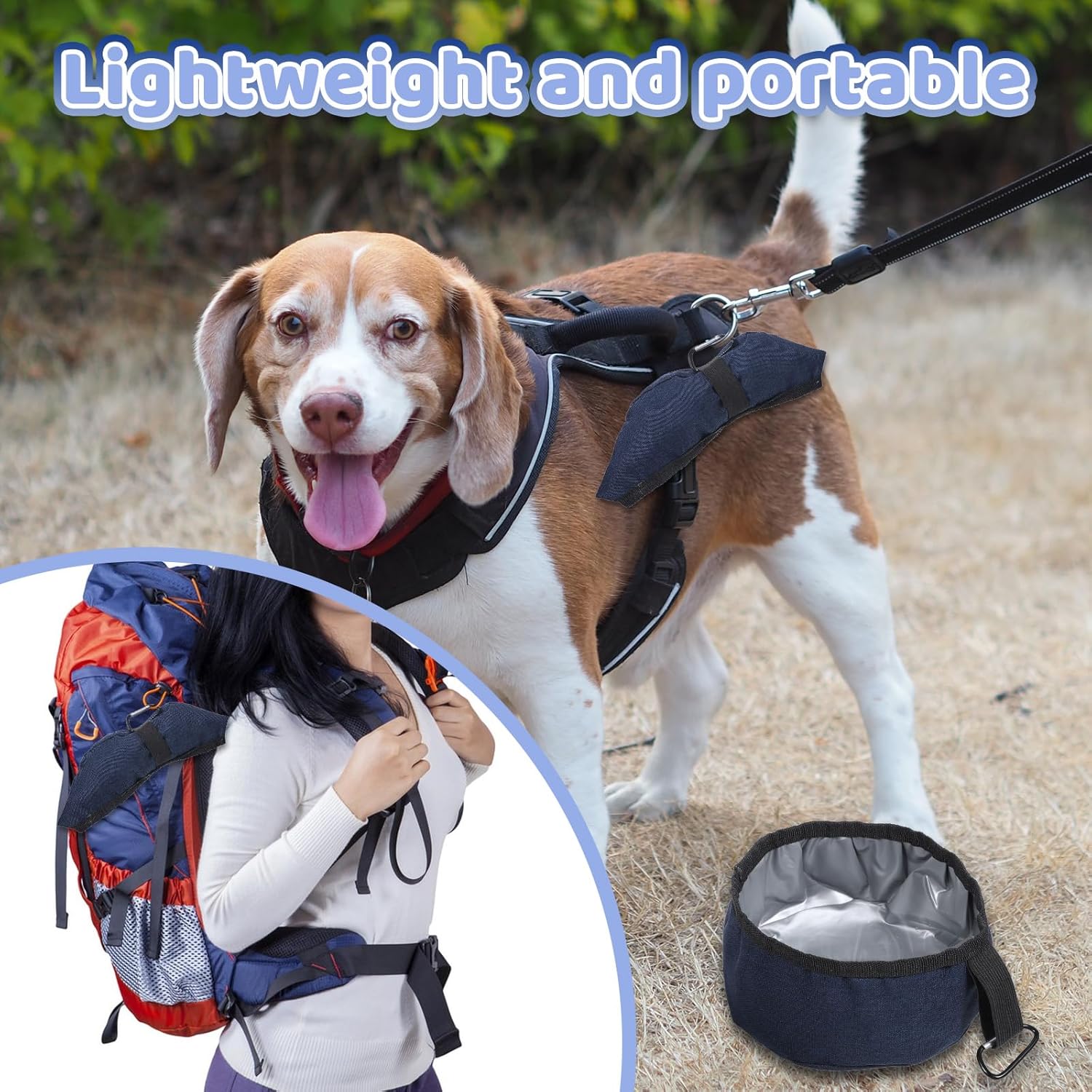 2 Pack Collapsible Dog Travel Bowl, Foldable Travel Dog Dish Waterproof Oxford Cloth TravelDog-Water Bowls Portable Pet Dish No Spill, Pet Hiking Accessories for Small and Large Pets(Dark Blue,40 Oz) - Image 5