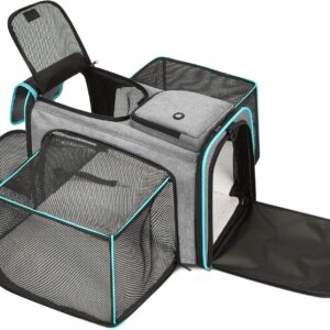 Cat Dog Carrier Bag, 5 Sides Open Doors, 2 Sides Expandable, Large Soft Sided Pet Carriers with Removable Pad, 19x12x12 Inch for Kitten, Rabbit, Puppy, Small Animal, Airline Approved
