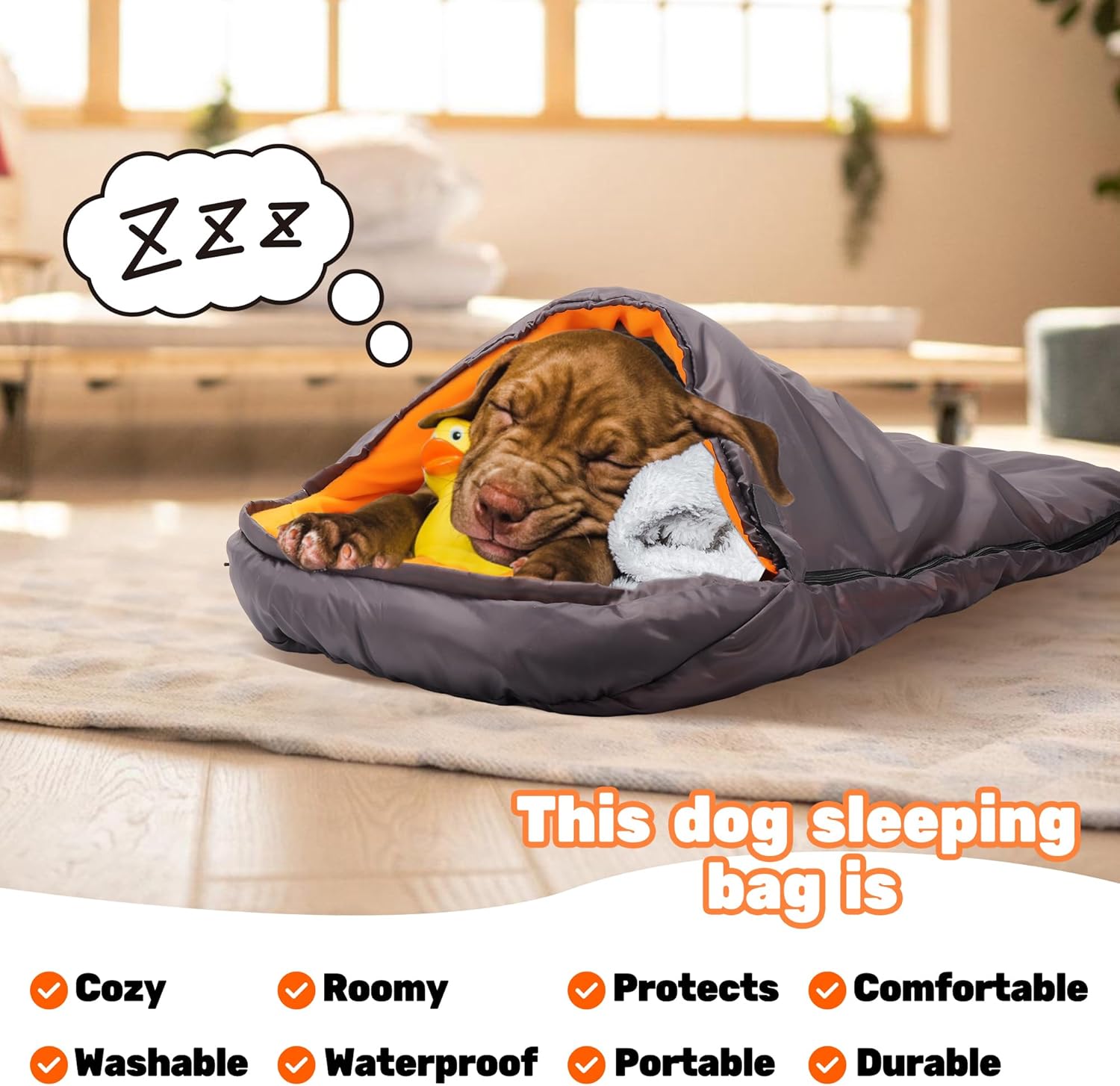 Lifeunion Dog Sleeping Bag with Storage Bag Waterproof Warm Packable Dog Bed for Travel Camping Hiking Backpacking (Grey+Orange) - Image 5