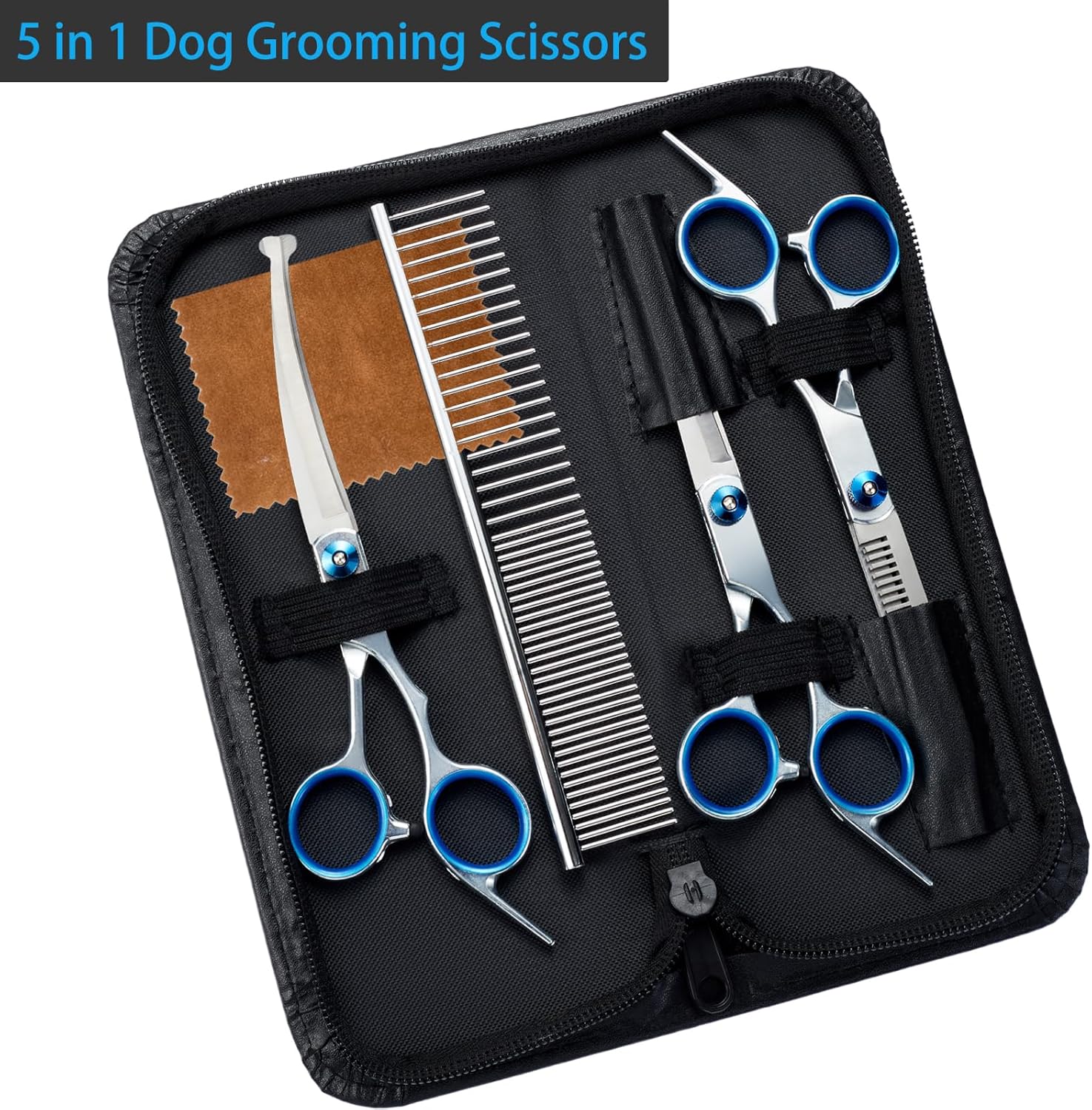 5 in 1 Premium Dog Grooming Scissors, Professional Dog Scissors for Grooming with Safety Round Tips, Lengnoyp Stainless Steel Thinning Shears, Pet Cat Shears for Grooming Kit - Image 2
