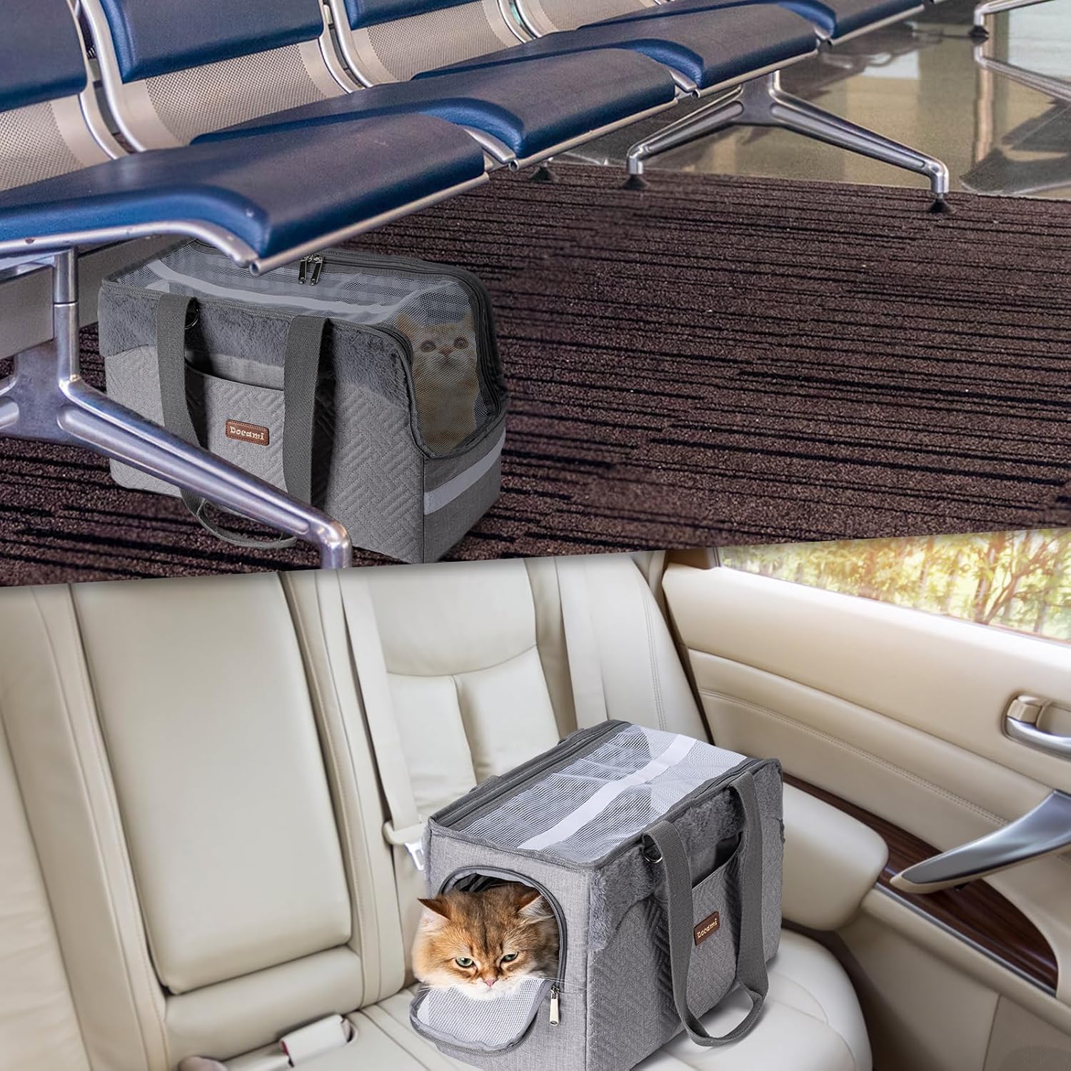 Cat Carrier Bag for Pets Up to 15 Lbs, Fully Open Mesh Roof, Side Vent & 3 Storage Pockets, Cat Dog Crate Travel Bag, Portable & Comfort Soft-Sided Dog Travel Bag, Grey - Image 5