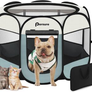 Dog Cat Playpen Indoor Outdoor for Puppy Pet Dogs Cat Travel and Recovery After Surgery, Dogs Enclosure Tent Crates Cage Indoor/Outdoor, Portable Pop Up Dog Kennel with Carrying Case (Grey, Small)