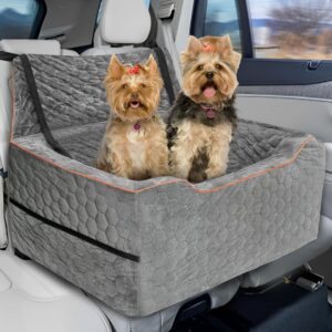 Dog Booster Seat for Larger & Medium Dogs – Comfortable Dog Car Bed with Washable Cover and Storage Pockets for Pets Up to 60lbs (Gray)