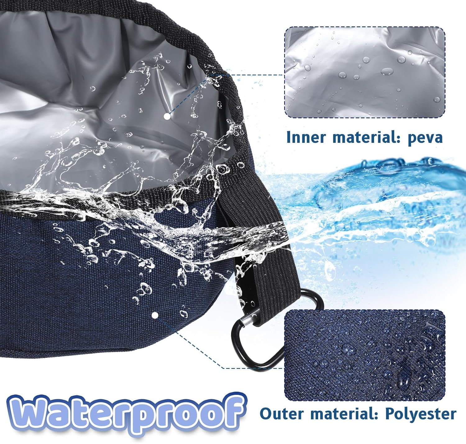 2 Pack Collapsible Dog Travel Bowl, Foldable Travel Dog Dish Waterproof Oxford Cloth TravelDog-Water Bowls Portable Pet Dish No Spill, Pet Hiking Accessories for Small and Large Pets(Dark Blue,40 Oz) - Image 3