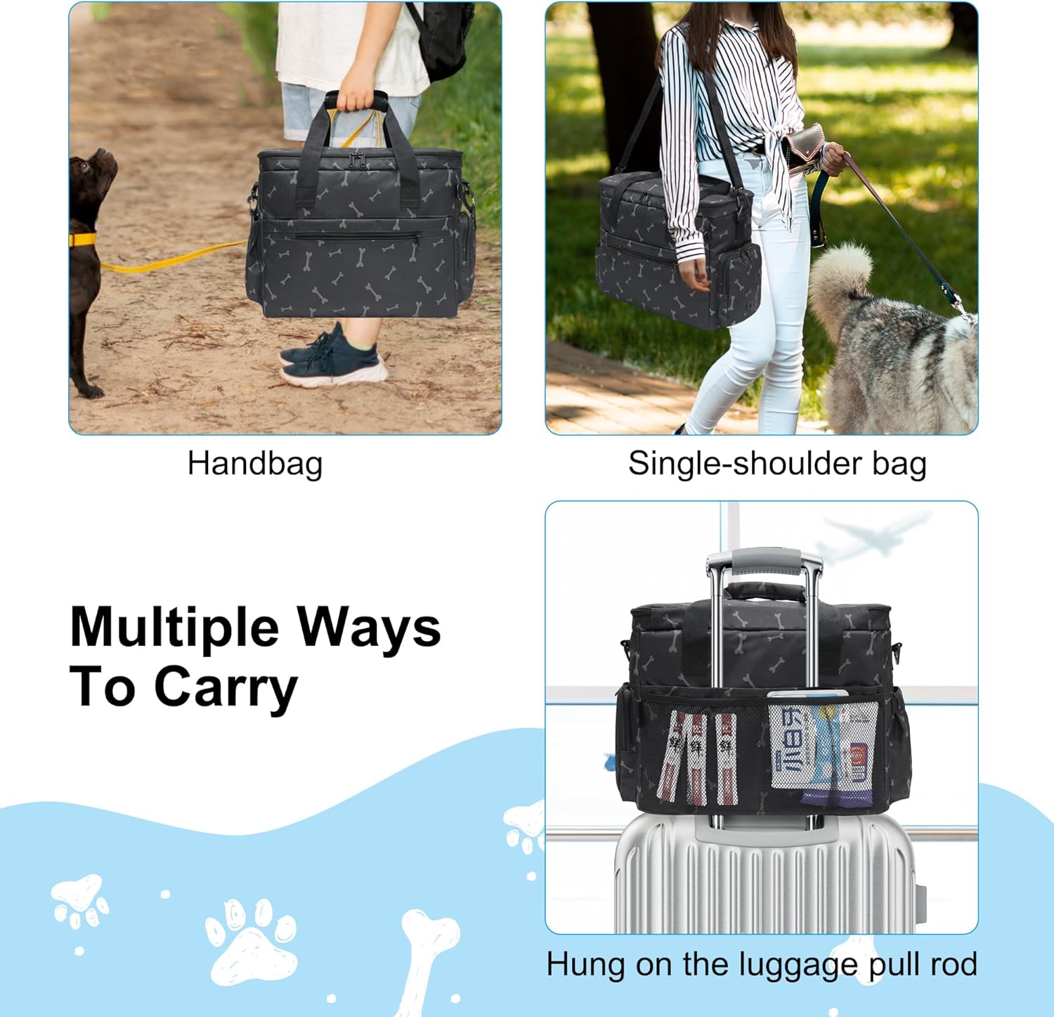 MYDAYS Dog Travel Bag, Pet Luggage Suitcase, Weekend Tote Carrier with Collapsible Bowl (Black1) - Image 4