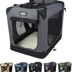 EliteField 3-Door Folding Soft Dog Crate with Carrying Bag and Fleece Bed (2 Year Warranty), Indoor & Outdoor Pet Home (30" L x 21" W x 24" H, Gray)