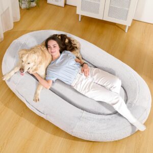 Giant Human Dog Bed, Inflatable Supportive Dog Bed for Adults & Pets, Waterproof Lining (Light Grey, 71"x45"x9.8")