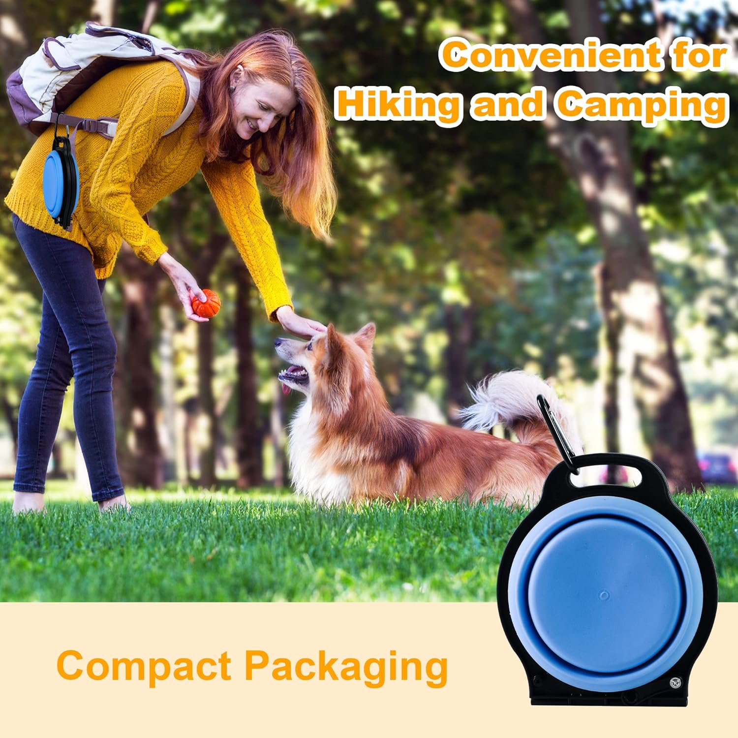 Collapsible Dog Bowls, Portable Travel Pet Feeder Bowl, 2 in 1 Expandable Silicone Pet Food & Water Double Bowl, Cat Feeder Dish with Carabiner for Walking, Traveling, Hiking, Camping - Image 7