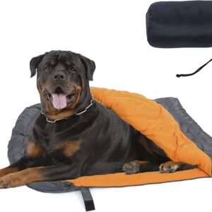 Dog Sleeping Bag, Waterproof Travel Warm Portable Dog Bed with Storage Bag for Indoor Outdoor Warm Camping Hiking Backpacking(Orange)