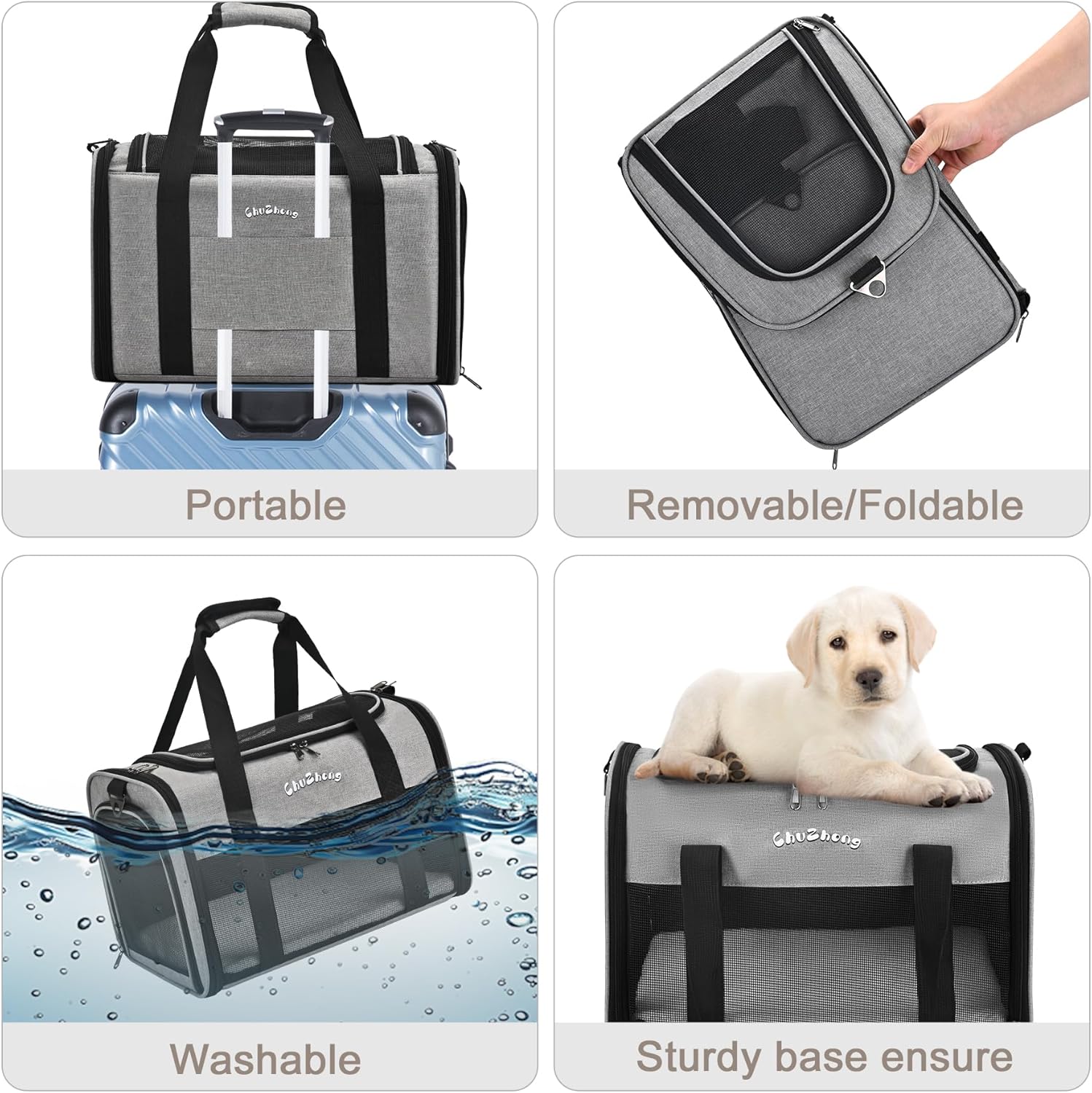 Cat Dog Carrier for Small Medium Cats Puppies up to 18 Lbs(Grey),Soft Sided Cat Bag Airline Approved,Collapsible Pet Travel Carrier, Portable Kennel with Soft,Washable,Waterproof Pad - Image 5