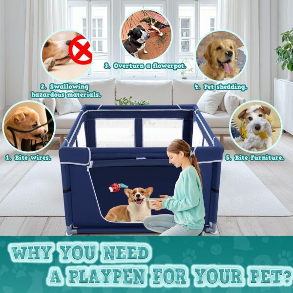 42x42x25.6 Inches Puppy Playpen with Gate, Dog Playpen for Puppies or Small Dogs, DogFence Pet Playpen for Indoor & Outdoor, Sturdy Safety DogPen with Thickened Fabric, High-Strength Nylon Wire Mesh - Image 2
