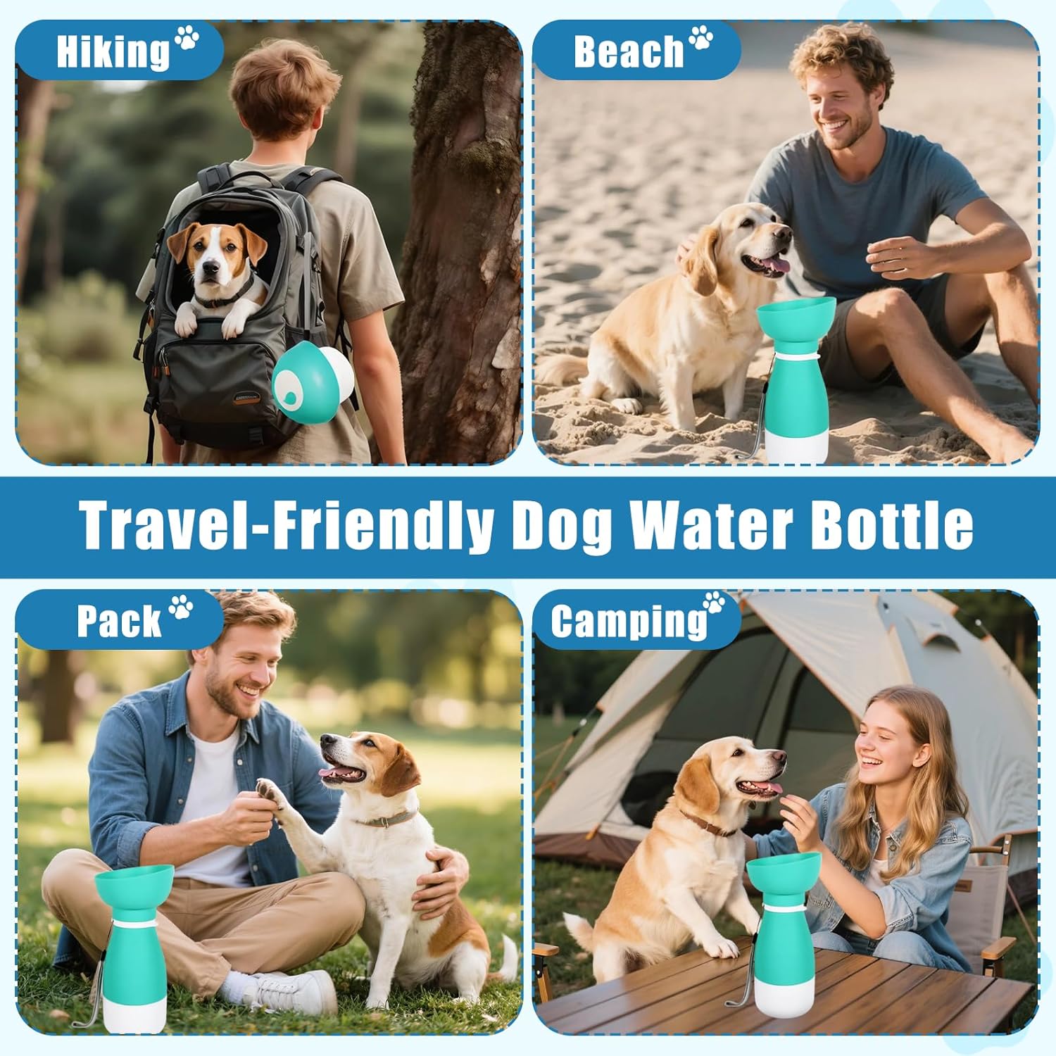 Esoes Portable Dog Water Bottle,3 in 1 Collapsible Silicone Leakproof Cat Dogs Water Bottle Bowl 20oz Pet Travel Squeeze Bottles with 9oz Food Container Detachable Folding Bowl for Outdoor Walks Hikes - Image 7