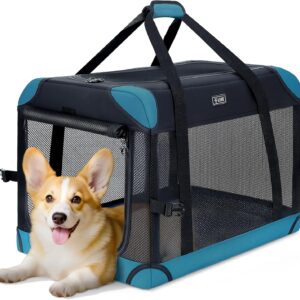 Lekereise Portable Collapsible Soft Dog Crate - 24" L×17" W×17" H, 4-Mesh Ventilation for Optimal Airflow, Ideal for Small Pets - Travel, Picnics, Vet Visits & More, Blue