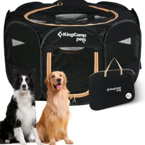 KingCamp Dog Playpen, Portable Foldable Cat Kitten Puppy Tent Crates 29"/36"/50" Pop Up Pet Playpen with Zippered Bottom & Cover for Indoor Outdoor Use (X-Large, Black)