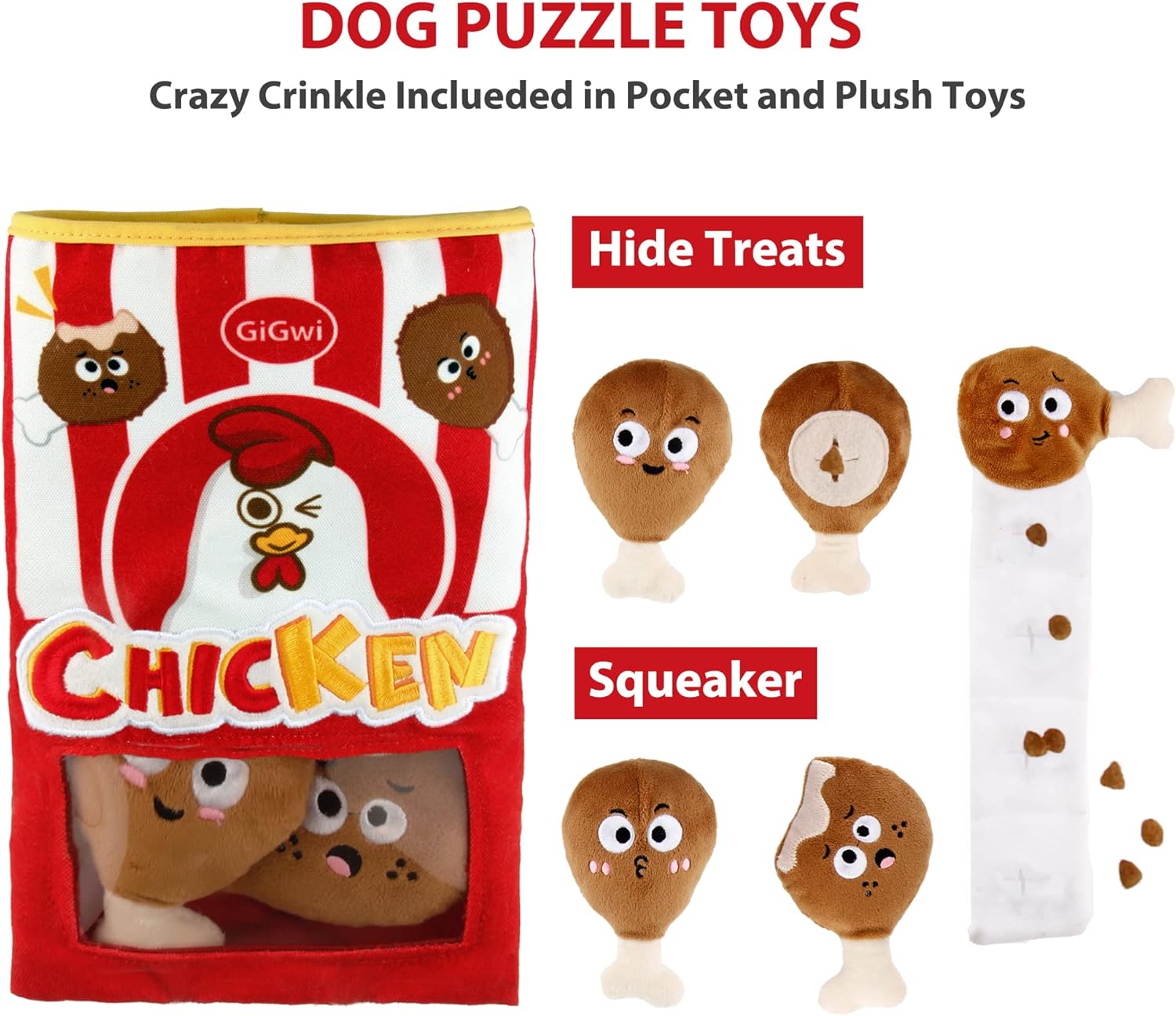 Gigwi Interactive Squeaky Dog Toys, Hide and Seek Dog Toys for Boredom and Stimulating, Funny Crinkle Dog Toy Set Bucket, 2-in-1 Dog Puzzle Toys for All Breeds of Dogs IQ Training - Image 2