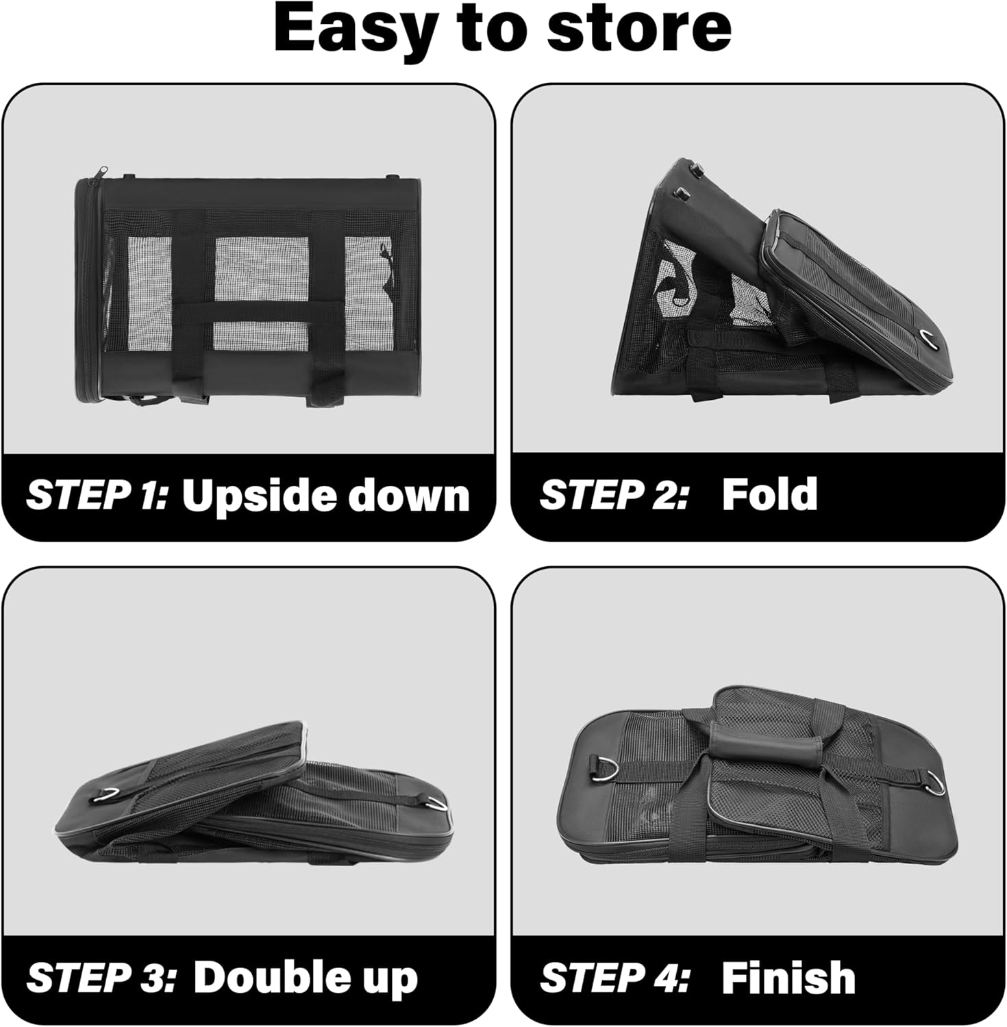 Pet Travel Carrier Soft Sided Portable Bag for Cats, Small Dogs, Kittens or Puppies, Collapsible, Durable, Airline Approved, Travel Friendly (Black Regular) - Image 4