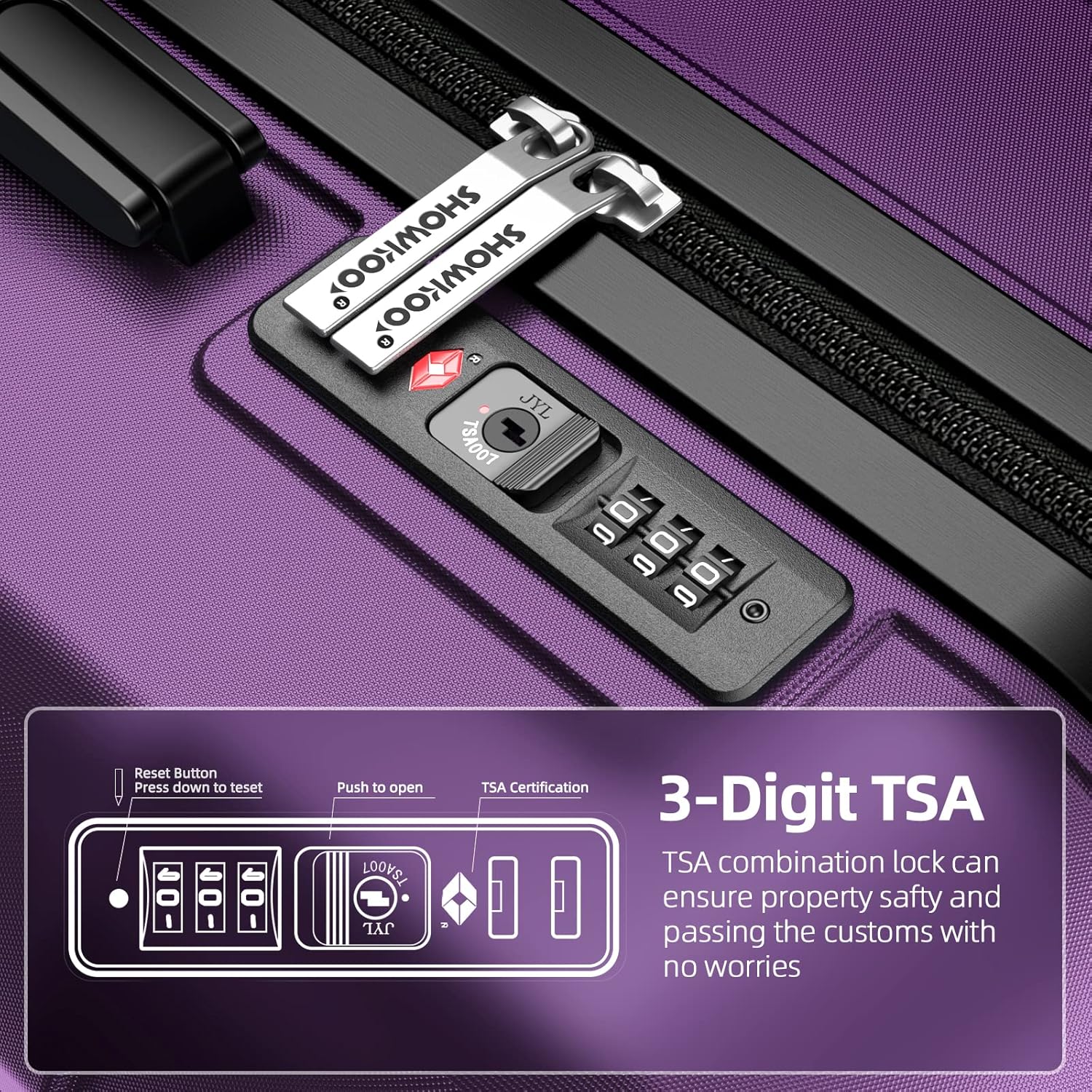SHOWKOO Luggage Sets Expandable PC+ABS Durable Suitcase Sets Double Wheels TSA Lock 4 Piece Luggage Set Purple - Image 6