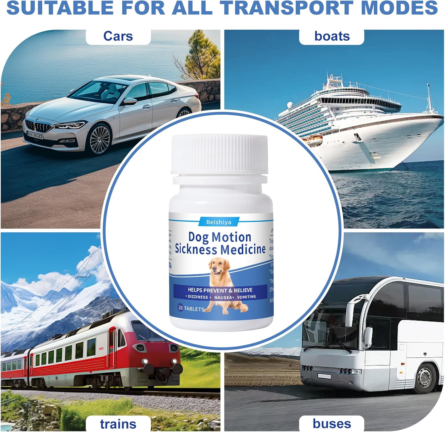 Anti Car Sickness for Medium Dogs, 20 Tablets, Dog Motion Sickness Medicine to Relieve Nausea, Vomiting, Drooling, Working Quickly Motion Sickness for Dogs, Effective for About 24 Hours - Image 5