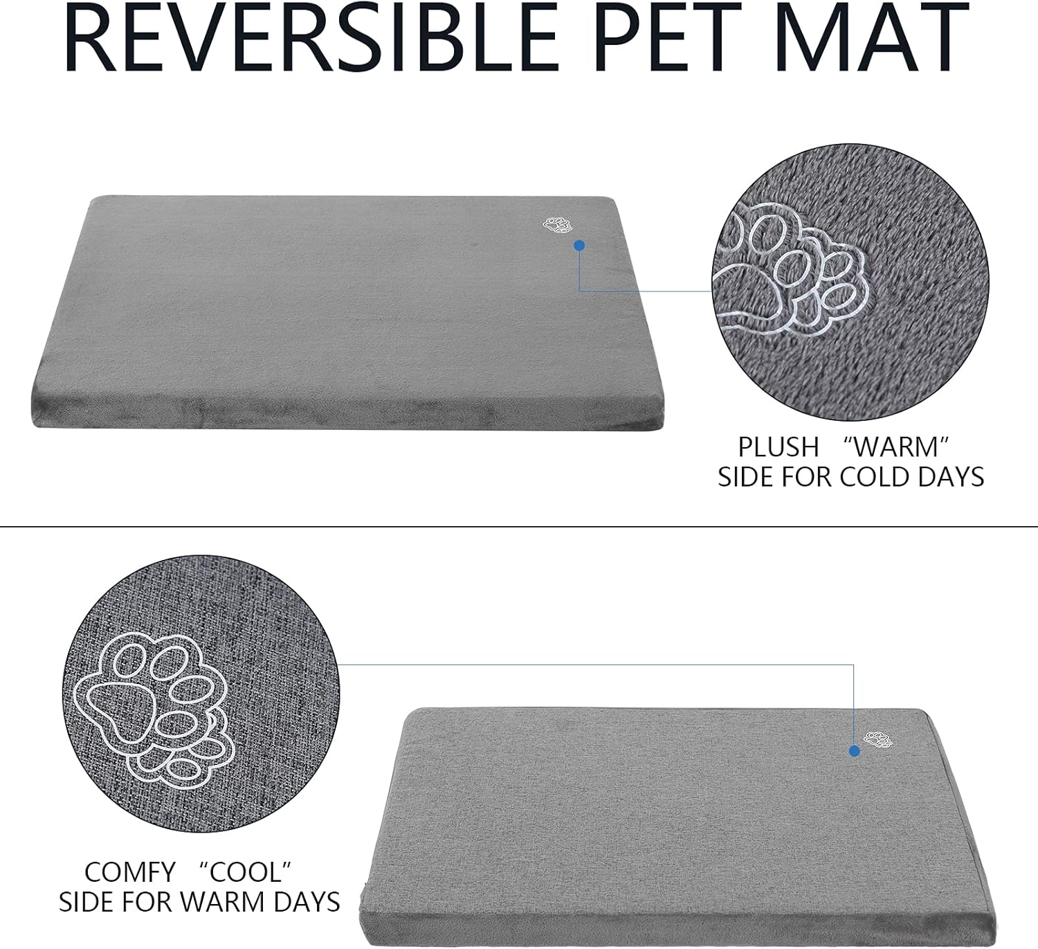 EMPSIGN Stylish Dog Bed Mat Dog Crate Pad Mattress Reversible (Cool & Warm), Water Proof Linings, Removable Machine Washable Cover, Firm Support Pet Crate Bed for Small to XX-Large Dogs, Grey - Image 3