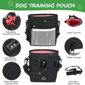 Dog Treat Pouch Pet Training Kit – Silicone Treat Bag Magnetic Closure, Puppy Training Clicker, Dog Whistle, Collapsible Dog Bowls, Poop Bags & Holder, 4 Ways to Wear Walking Fanny Pack-Black