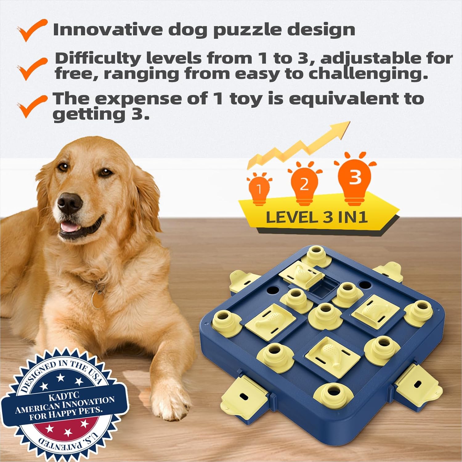 KADTC Dog Chess Puzzle Toy Level 3 in 1 for Small/Medium/Large Dogs Smart Mind Stimulating Game Puppy Brain Stimulation Cognitive Enrichment Toys Keep Them Busy Boredom Interactive Treat Food Puzzles - Image 2