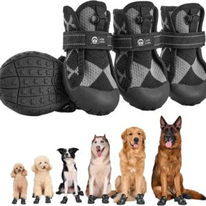 Dog Shoes for Large Medium Size Dogs, Breathable Dog Boots&Paw Protectors for Summer Hot Pavement Winter Snow, Waterproof Anti Slip Dog Booties for Outdoor Walking Hiking Hardwood Floor