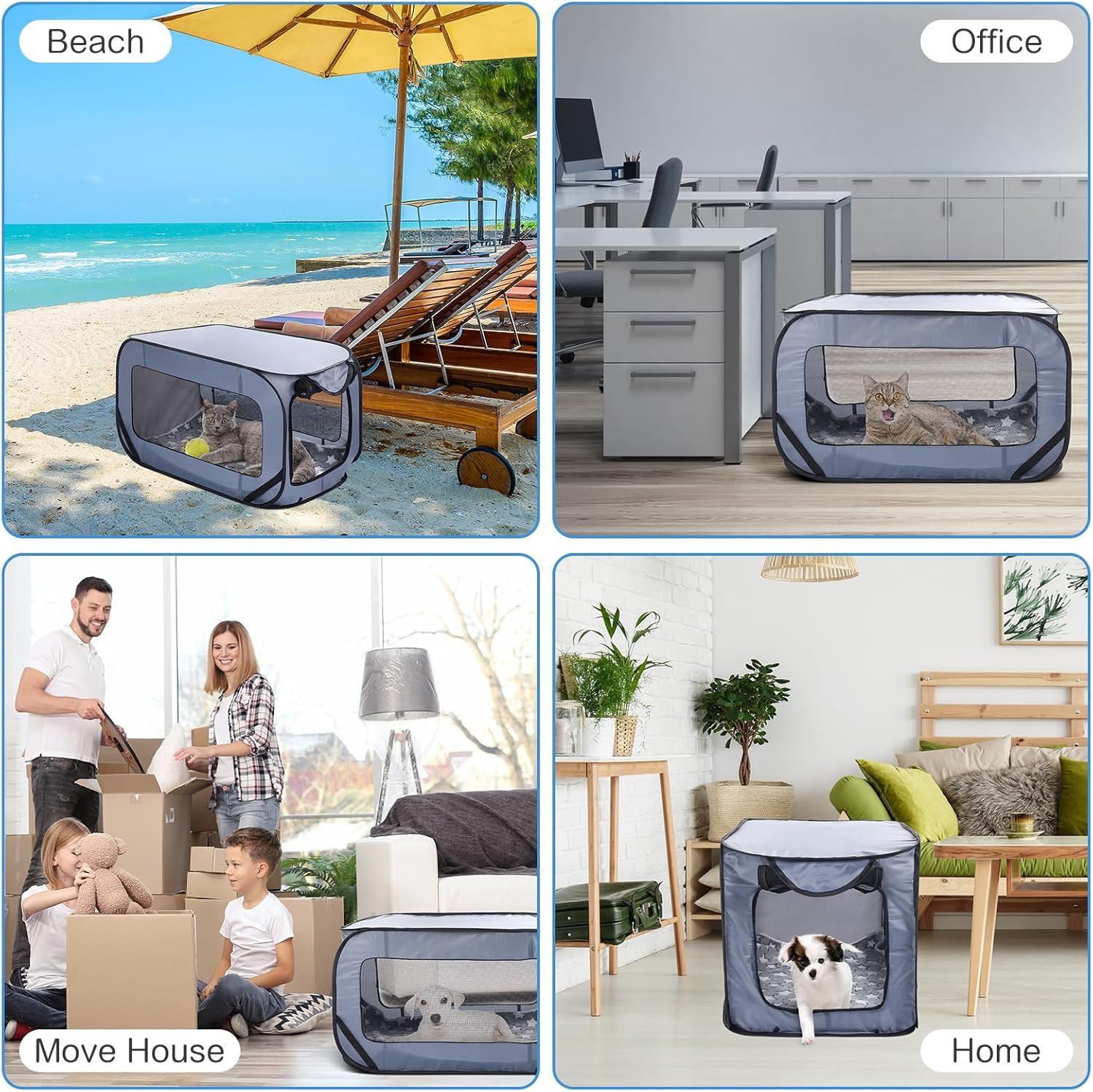 37 Inch Collapsible Dog Crate with Mat Liner Pop up Dog Kennel Waterproof Portable Car Seat Kennel Travel Crate for Pet Indoor Outdoor Cat Bed Collection(Gray) - Image 6