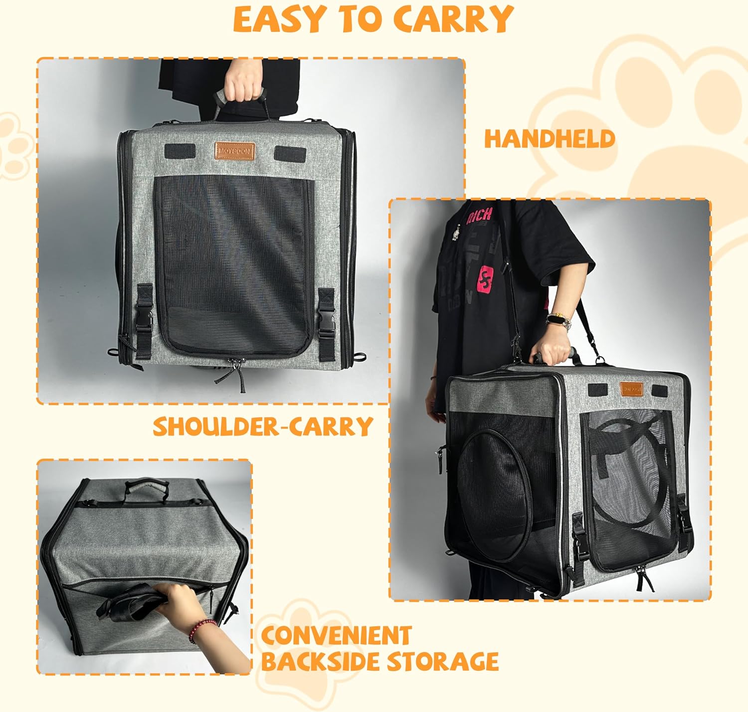 Cat Travel Carrier with Litter Box Portable Single Cat Carriers for Cat and Pet Shelter Ideal,Soft Foldable Design with Shoulder Strap, One Hammocks and Cushion,Large Size Single Grey - Image 4