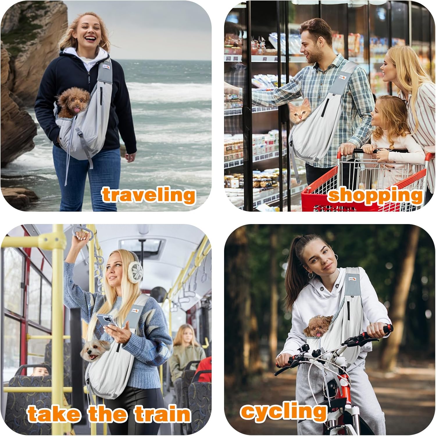 Dog Carrier Sling,Dog Carriers for Small Dogs & Cats Up to 20lbs,Puppy Carrying Backpack Pet Purse with Pockets,Adjustable Shoulder Strap,Hands Free for Travel (Grey) - Image 7