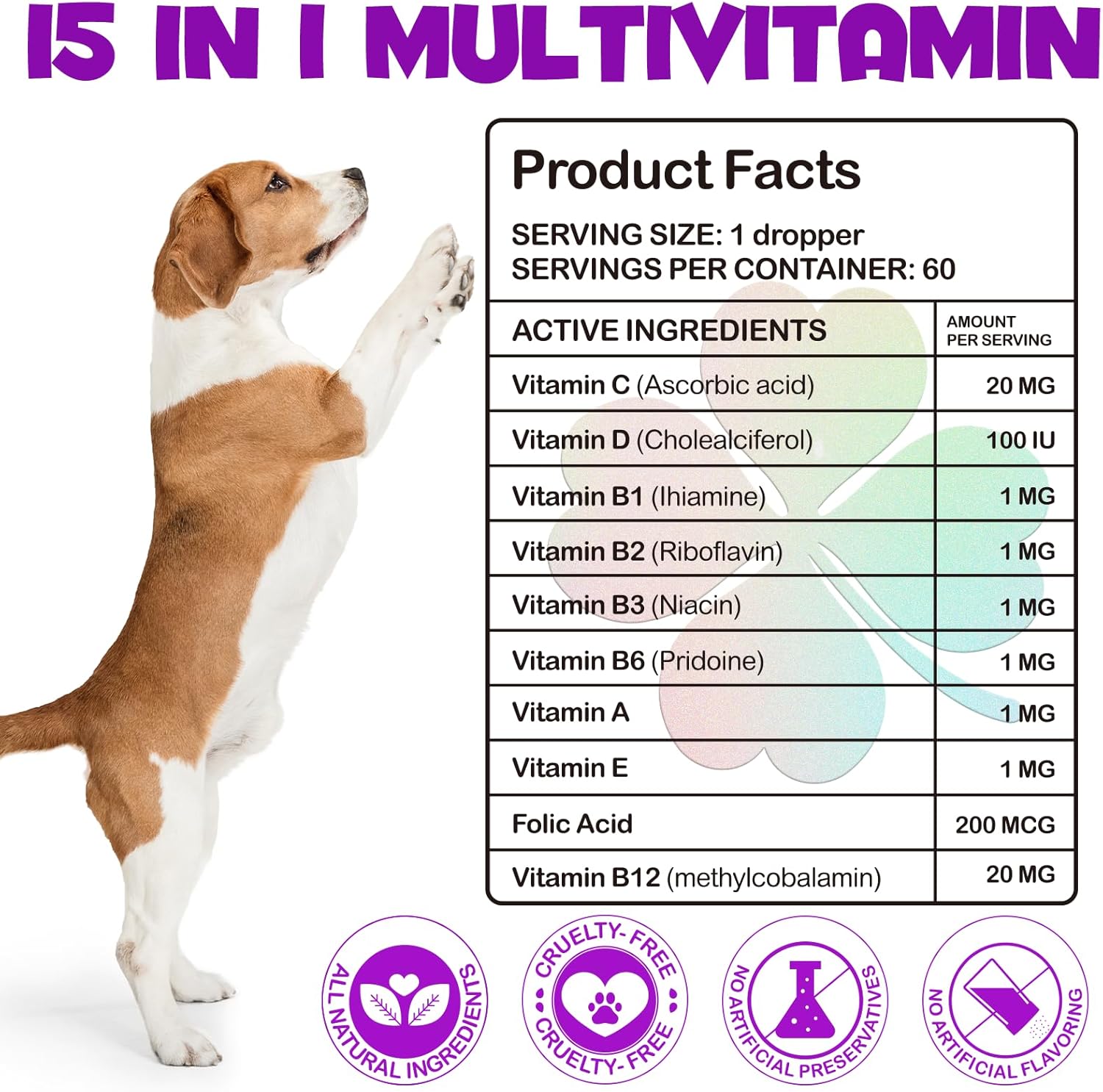 Dog Multivitamin,15 in 1 Dog Multivitamin Liquid Drops Supplements, Dog Vitamins for Heart Health, Bones, Joint, Skin & Coat, Bladder, Immune System Support 60ml - Image 9