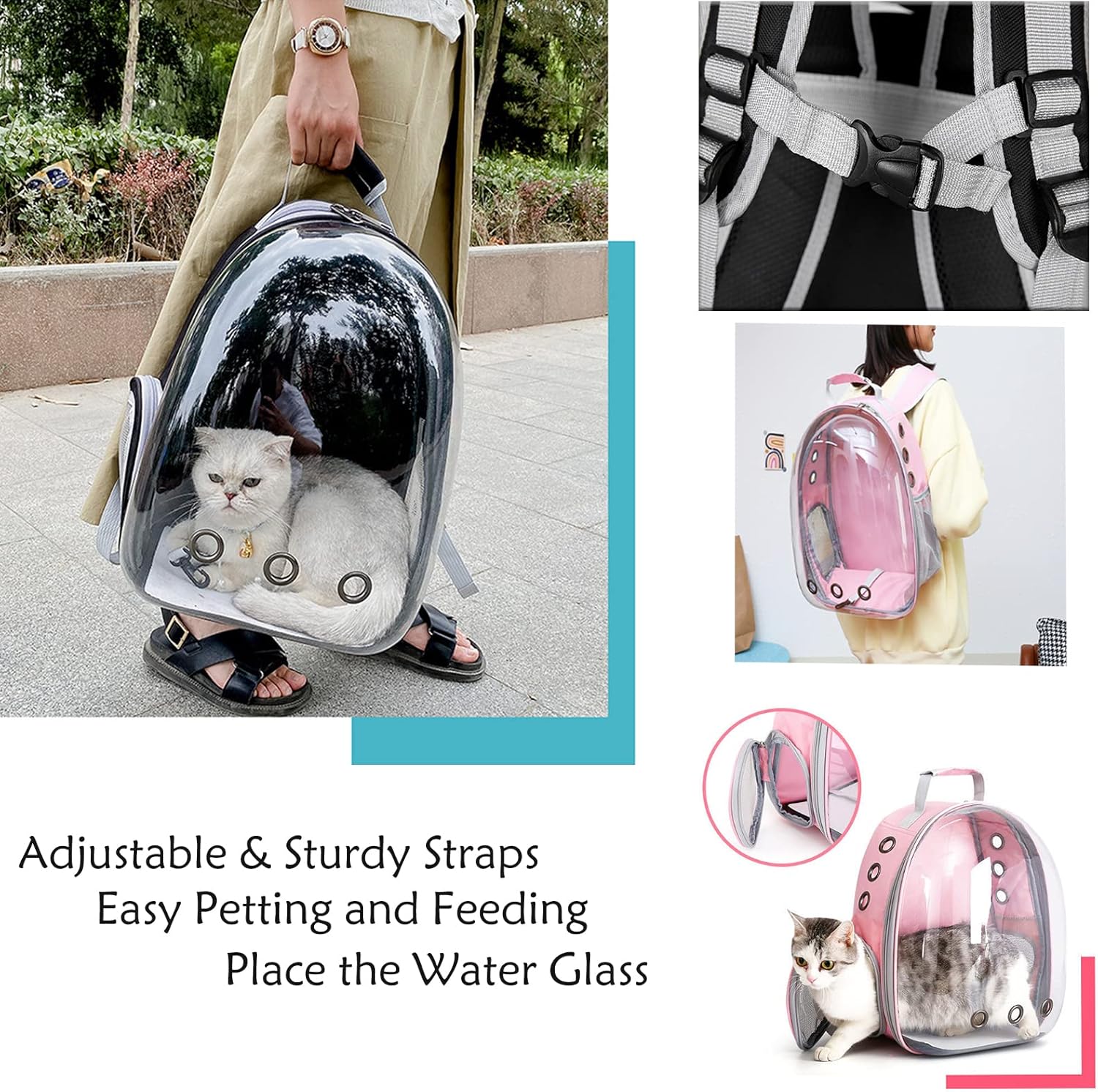 Cat Backpack Carrier Expandable Ventilate Transparent Pet Dog Backpack for Large Cats Hiking, Travel, Outdoor, Airline-Approved Space Capsule Backpack(Pink) - Image 3
