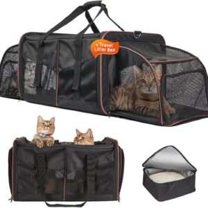 Cat Travel Carrier with Litter Box, Expandable Cat Carrier for 2 Cats ...