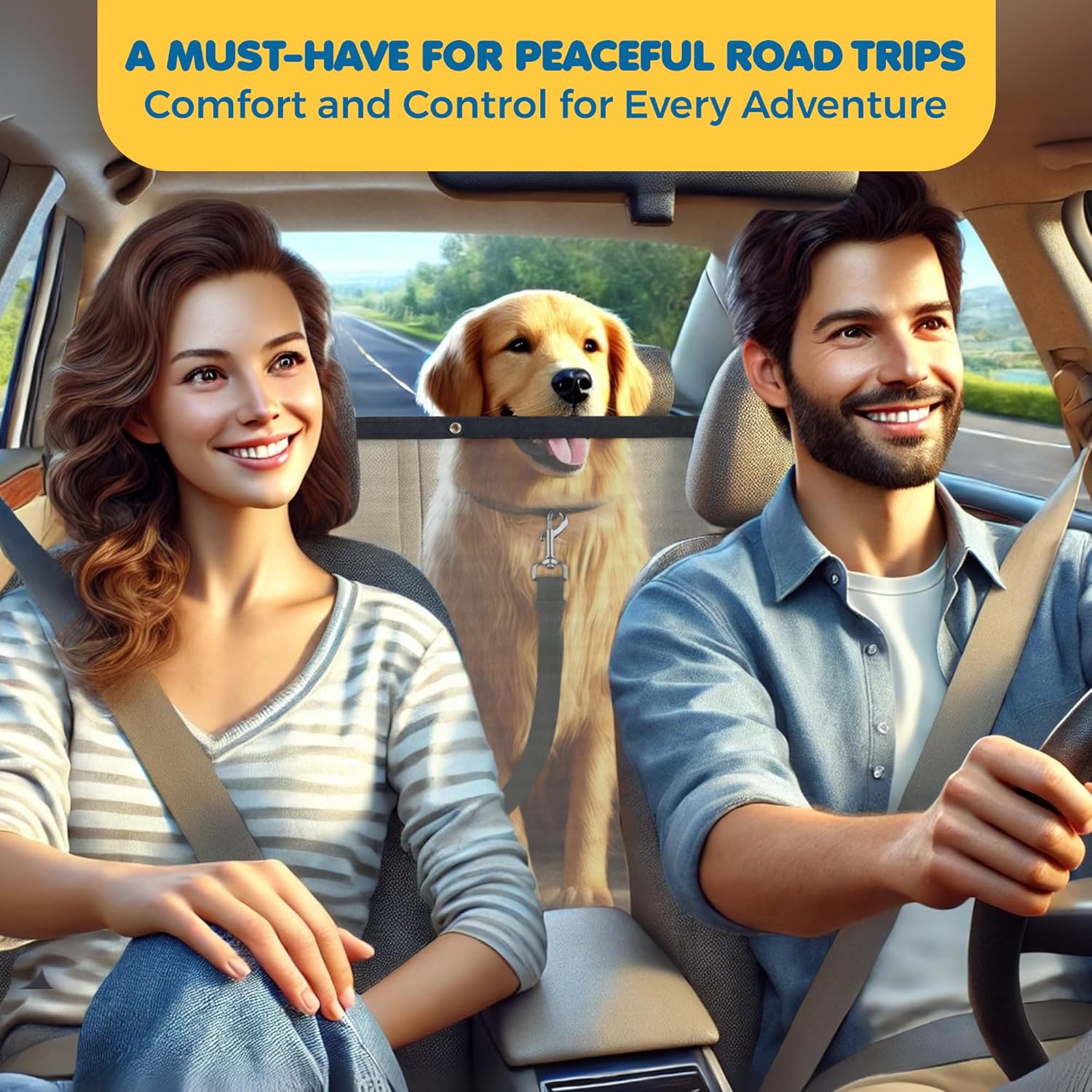 SunGrow Dog Seat Belts with Barrier, 2 Adjustable 28" Nylon Belts, 24" x 45" Micro Mesh Net Divider for Cars, SUVs, and Trucks, 4 Hooks and Luggage Ropes for Assembly, Black, 1 Set per Pack - Image 4