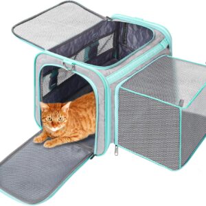 Cat Carrier Fits Small to Medium Pets, Airline Approved Dog Carrier, Outer Collapsible Expandable Soft Sided Pet Carrier for Safety & Convenience, with Comfortable Pads，Waterproof Cat Bag Up to 15lbs