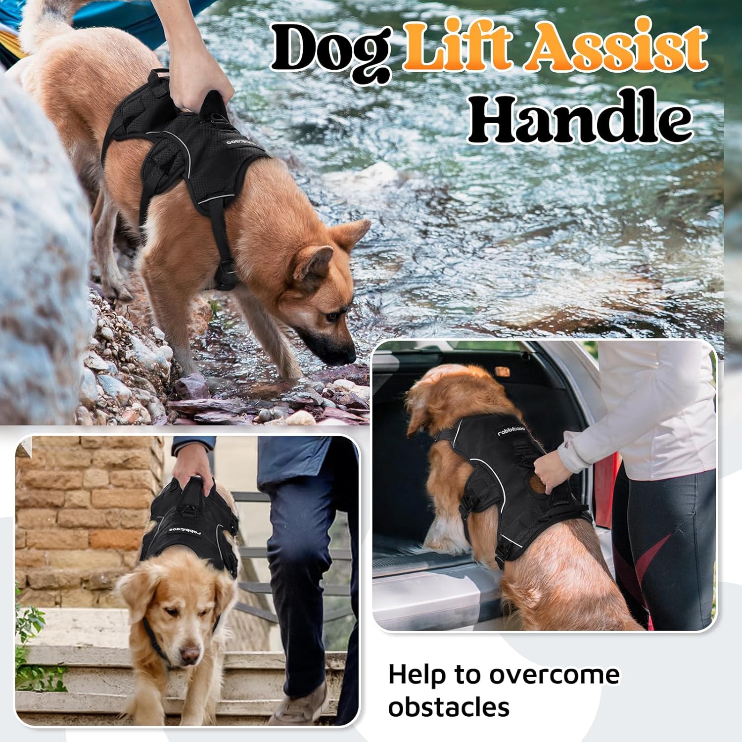 rabbitgoo Escape Proof Dog Harness, Soft Padded Full Body Pet Harness, Reflective Adjustable No Pull Vest with Lift Handle and Leash Clip for Large Dogs Walking Hiking Training, L, Black - Image 3