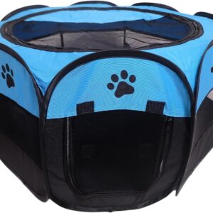 Portable Pet Playpen,Foldable Dog Playpen for Dogs and Cats,Rabbits,Pet Exercise Pet Tents Indoor Outdoor Use (S(28.7" x 28.7" x 16"), Blue)