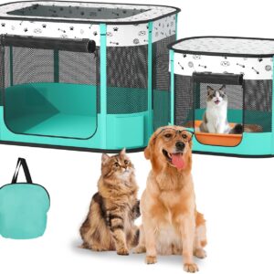 Portable Cat Playpen, Foldable Pet Dog Playpen, for Kitten Puppy Play Pen Indoor/Outdoor, Cats Enclosure Cages Tent with Carrying Case, 600D Oxford 8-Rods, 32"x24"x22"