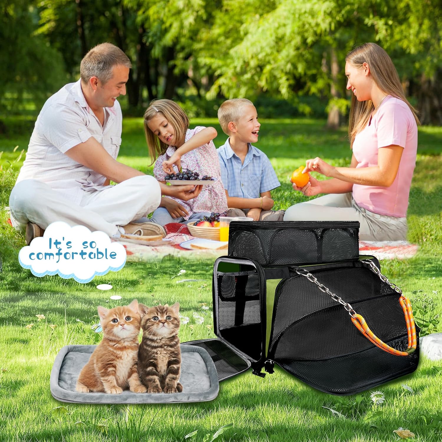 Sumfox Cat Carrier, Dog Carrier, Top and Side Expandable Pet Carrier for Cats and Small Dogs Under 16lbs, Airline Approved Cat Carrier Soft with Pet Treat Pouch for Traveling Uses - Image 6