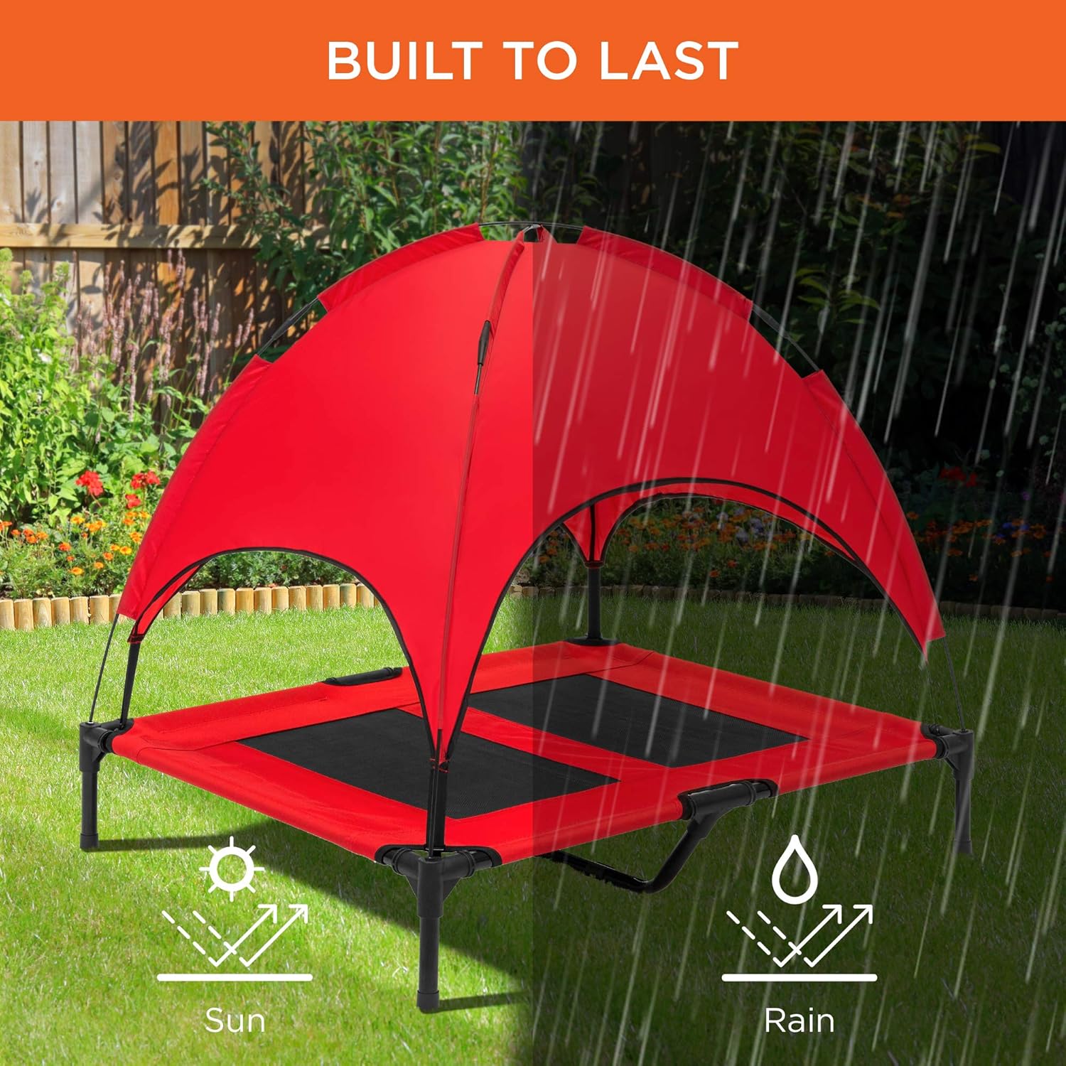 Best Choice Products 36in Elevated Cooling Dog Bed, Outdoor Raised Mesh Pet Cot w/Removable Canopy Shade Tent, Carrying Bag, Breathable Fabric - Red - Image 5