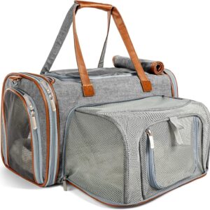 Mr. Peanut's Gold Series Big Apple XL Expandable Airline Approved Soft Sided Pet Carrier, Premium Brand Self Locking Zippers, Plush Faux Fleece Bedding with a Sturdy Plywood Base (Platinum Gray)