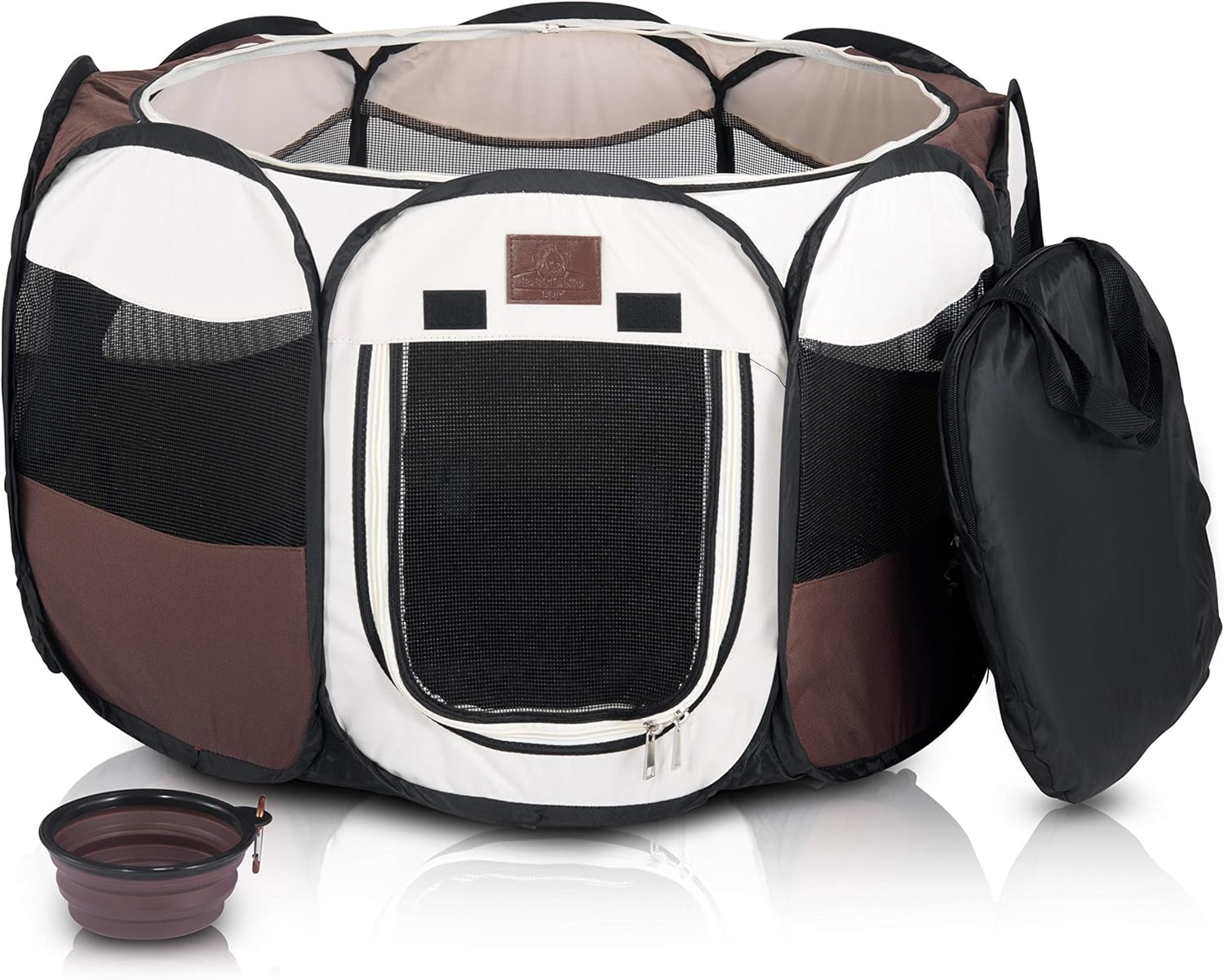 Portable Foldable Playpen Exercise Kennel Dogs Cats Indoor/Outdoor Removable Mesh Shade Cover, Carrying Case & Collapsible Travel Bowl (Small)